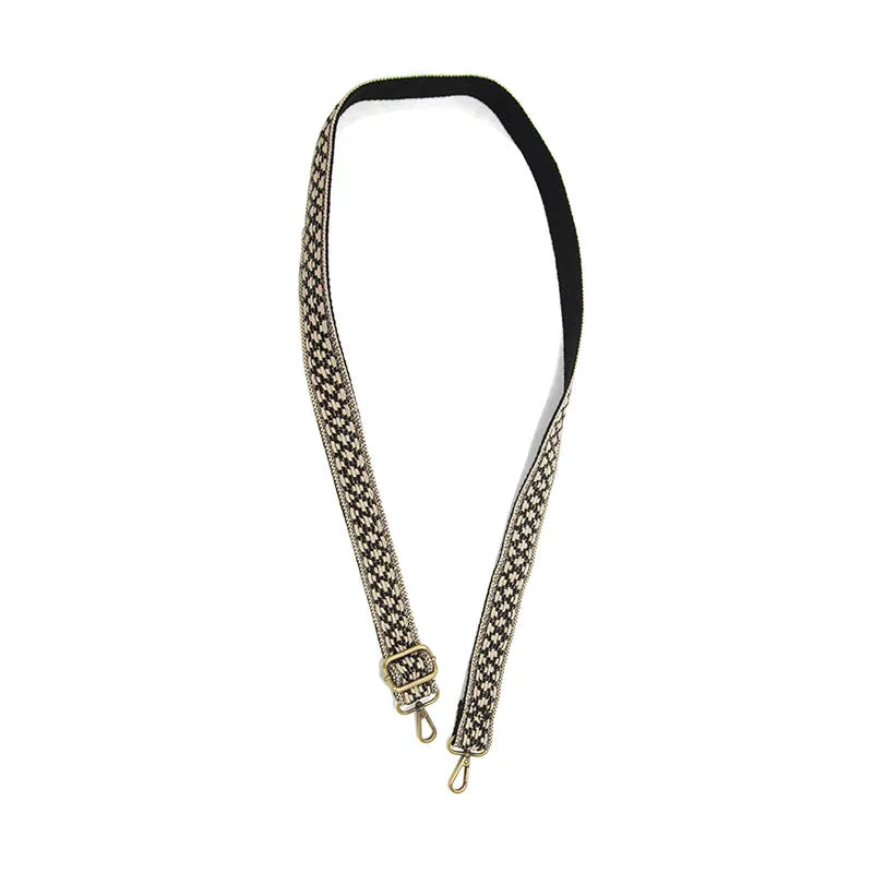 1.25" Black & White Woven Stripe Guitar Strap